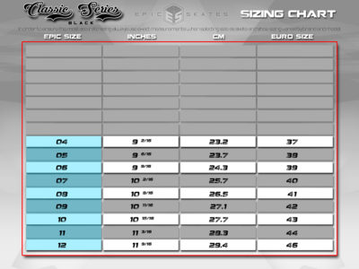 Epic Roller Skates Size Chart